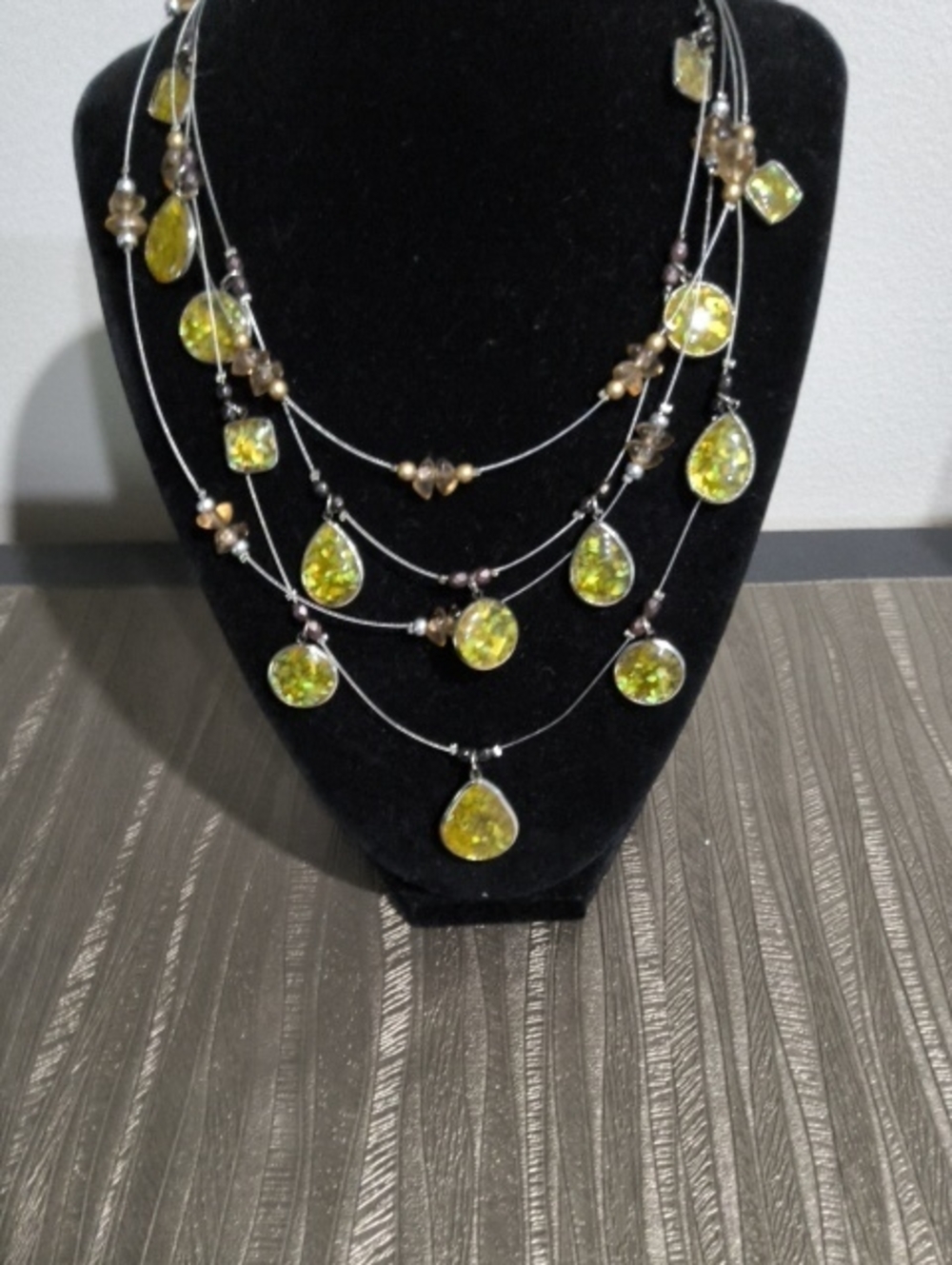 Chico's Layered Necklace with Yellow Teardrop and Round Pendants